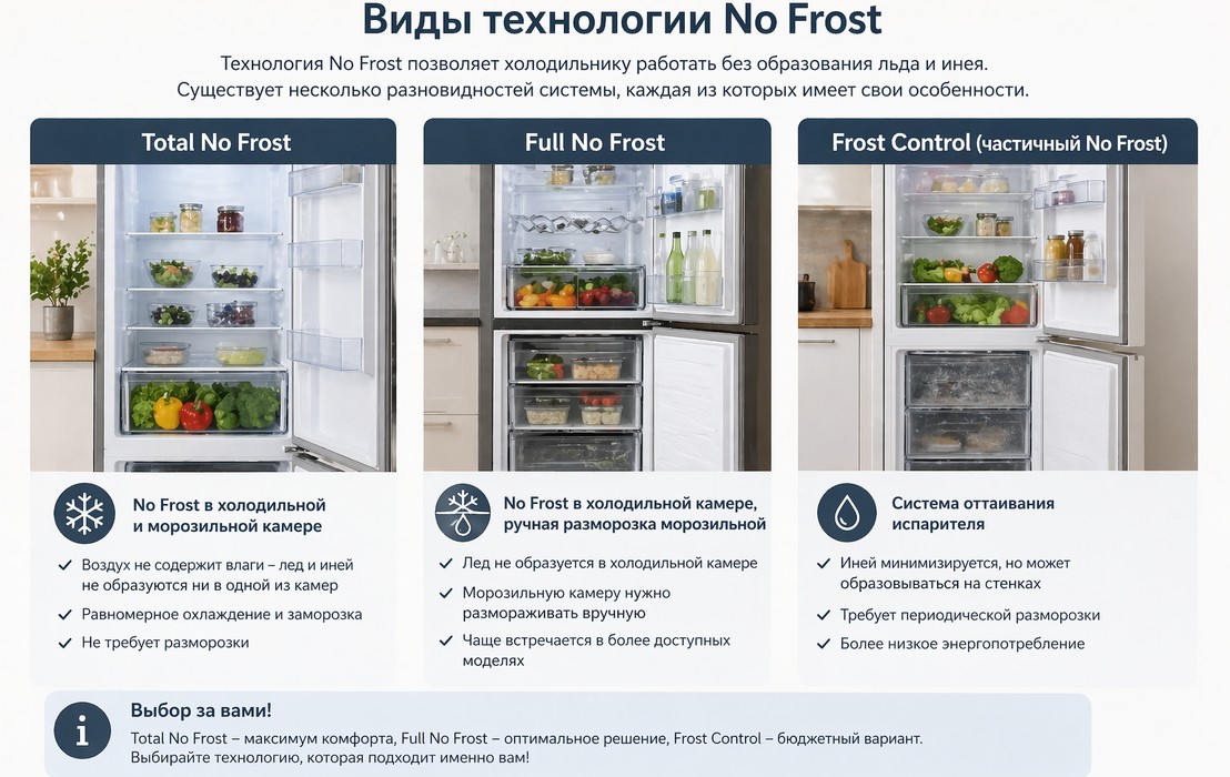 No Frost, Frost Free, Total No Frost и капельная разморозка — в чем разница No Frost, Frost Free, Total No Frost и капельная разморозка — в чем разница