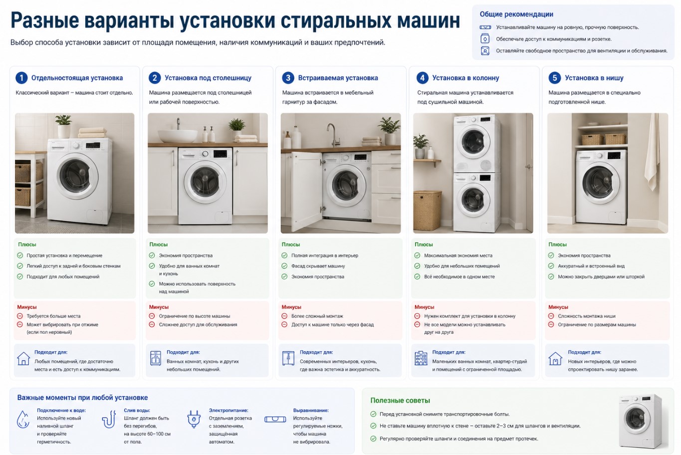 Разные варианты установки стиральных машин