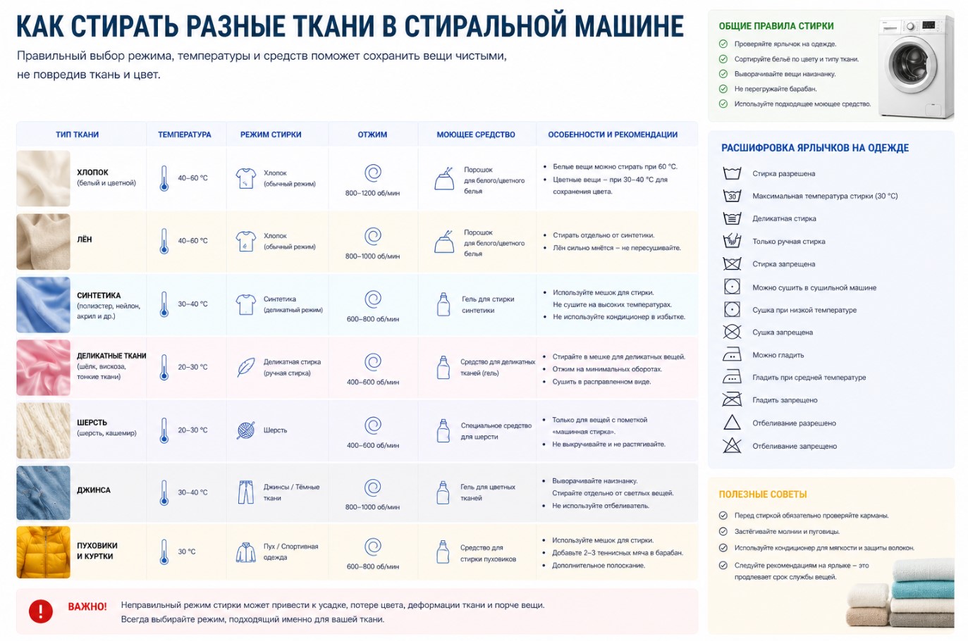 Как стирать разные ткани в стиральной машине Как стирать разные ткани в стиральной машине