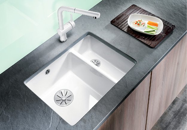 Мойка Blanco SUBLINE 350/150-U керамика отводная арматура InFino® жасмин в Тюмени (preview 3)