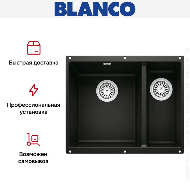 Мойка Blanco ROTAN 340/160-U Silgranit черный в Тюмени (preview 7)