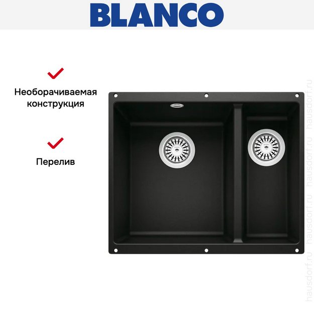 Мойка Blanco ROTAN 340/160-U Silgranit черный в Тюмени (preview 6)