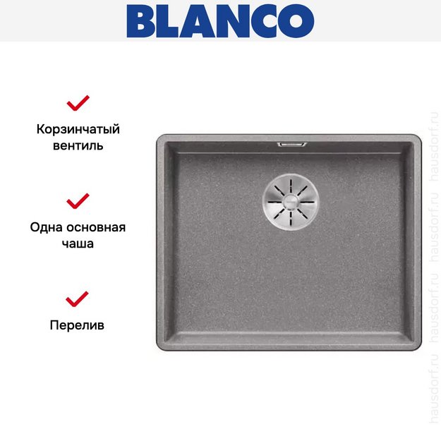 Мойка Blanco SUBLINE 500-F отводная арматура InFino® алюметаллик в Тюмени (preview 3)