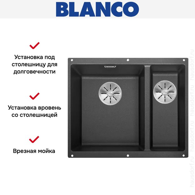 Мойка Blanco SUBLINE 340/160-F отводная арматура InFino® антрацит в Тюмени (preview 2)