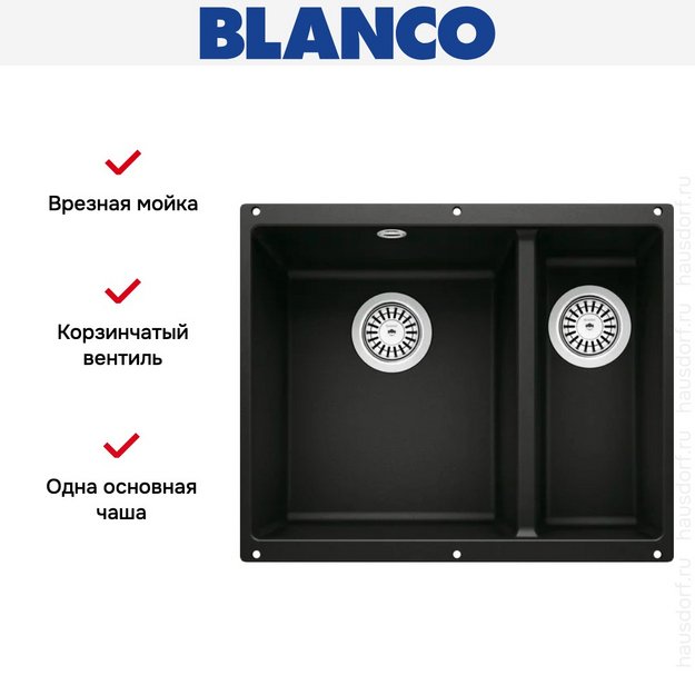 Мойка Blanco ROTAN 340/160-U Silgranit черный в Тюмени (preview 5)