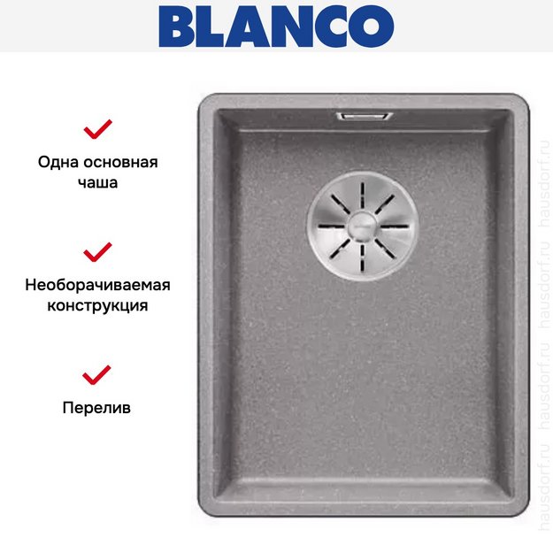 Мойка Blanco SUBLINE 320-F отводная арматура InFino® алюметаллик в Тюмени (preview 3)