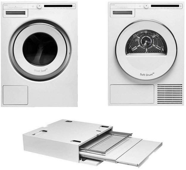 Asko Classic 5 (стиральная машина W2084.W/3 + сушильная машина T208C.W + выдвижная полка с корзиной HDB1153W) в Тюмени (preview 1)