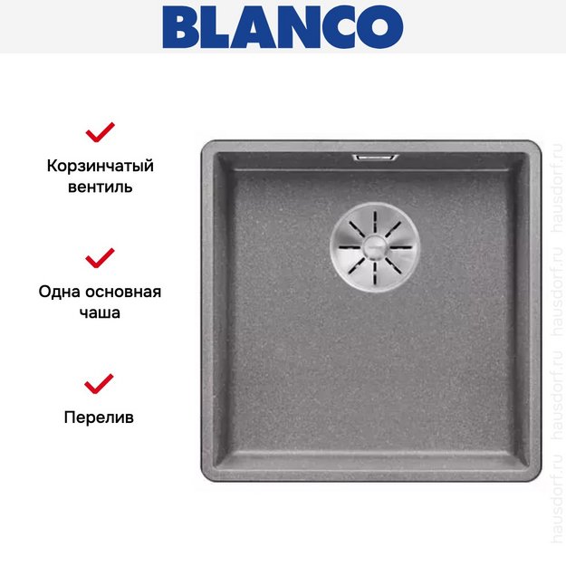 Мойка Blanco SUBLINE 400-F отводная арматура InFino® алюметаллик в Тюмени (preview 3)