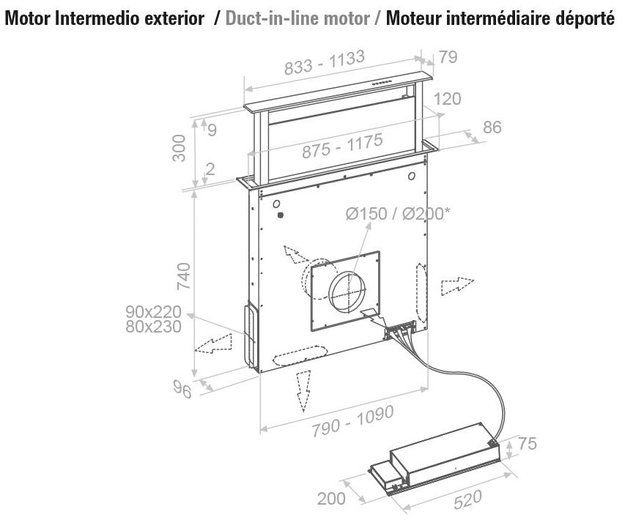 Встраиваемая в столешницу вытяжка Pando E-320/90 INOX V.950 SEC в Тюмени (preview 4)