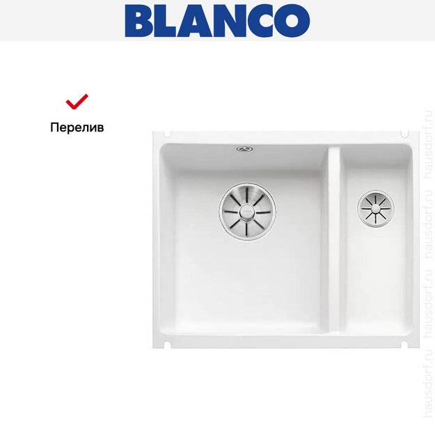 Мойка Blanco SUBLINE 350/150-U керамика отводная арматура InFino® глянцевый белый в Тюмени (preview 6)