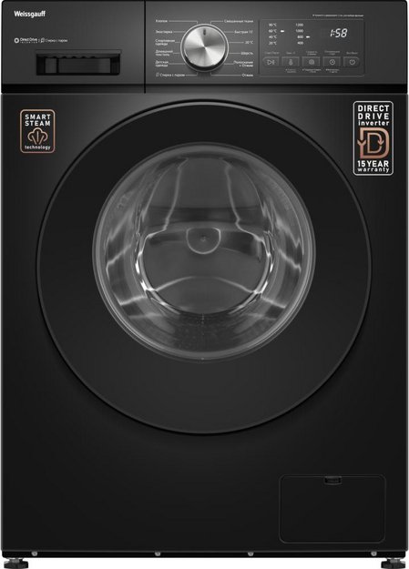 Стиральная машина Weissgauff WM 45127 Direct Drive Inverter Steam Black в Тюмени (preview 1)