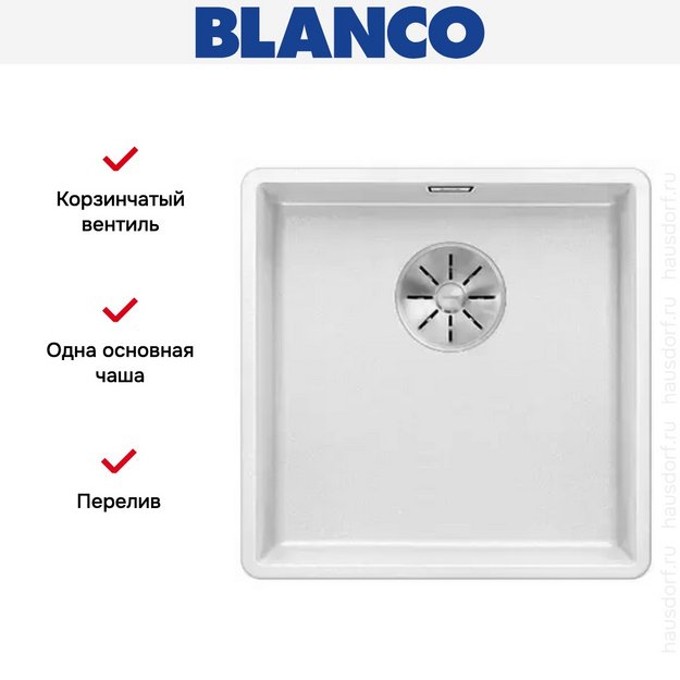 Мойка Blanco SUBLINE 400-F отводная арматура InFino® белый в Тюмени (preview 3)