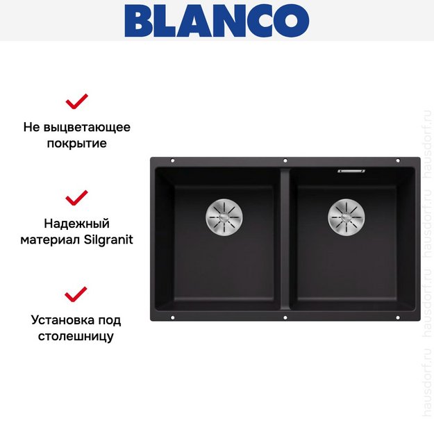 Мойка BLANCO SUBLINE 350/350-U Silgranit черный в Тюмени (preview 7)