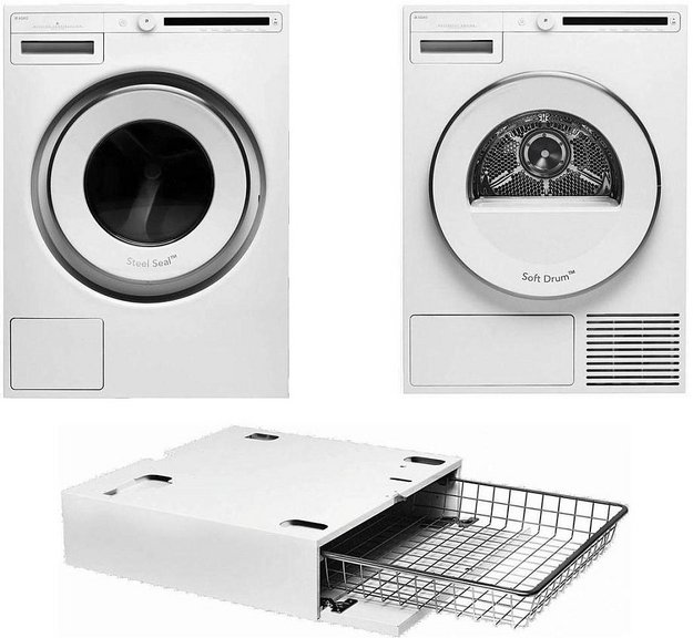 Asko Classic 9 (стиральная машина W2084.W/3 + сушильная машина T208C.W + выдвижная корзина HB1153W) в Тюмени (preview 1)